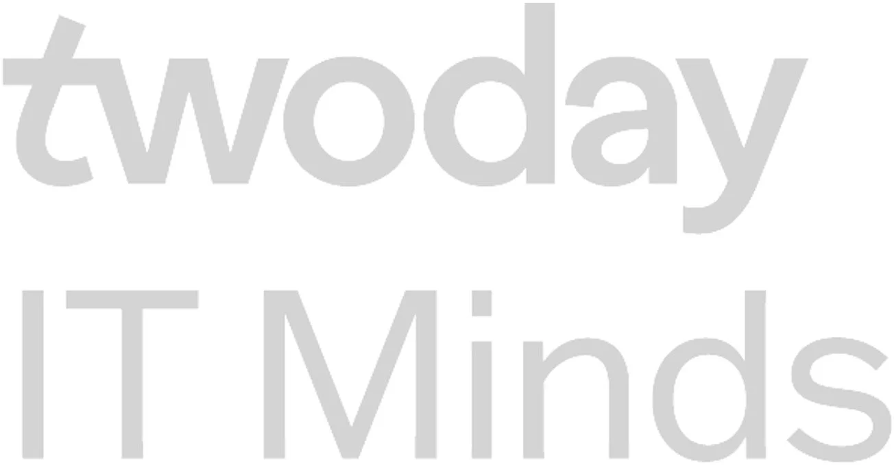 The background features large, light gray text that reads "two day IT Minds".