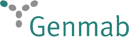 Genmab logo with stylized dot design.