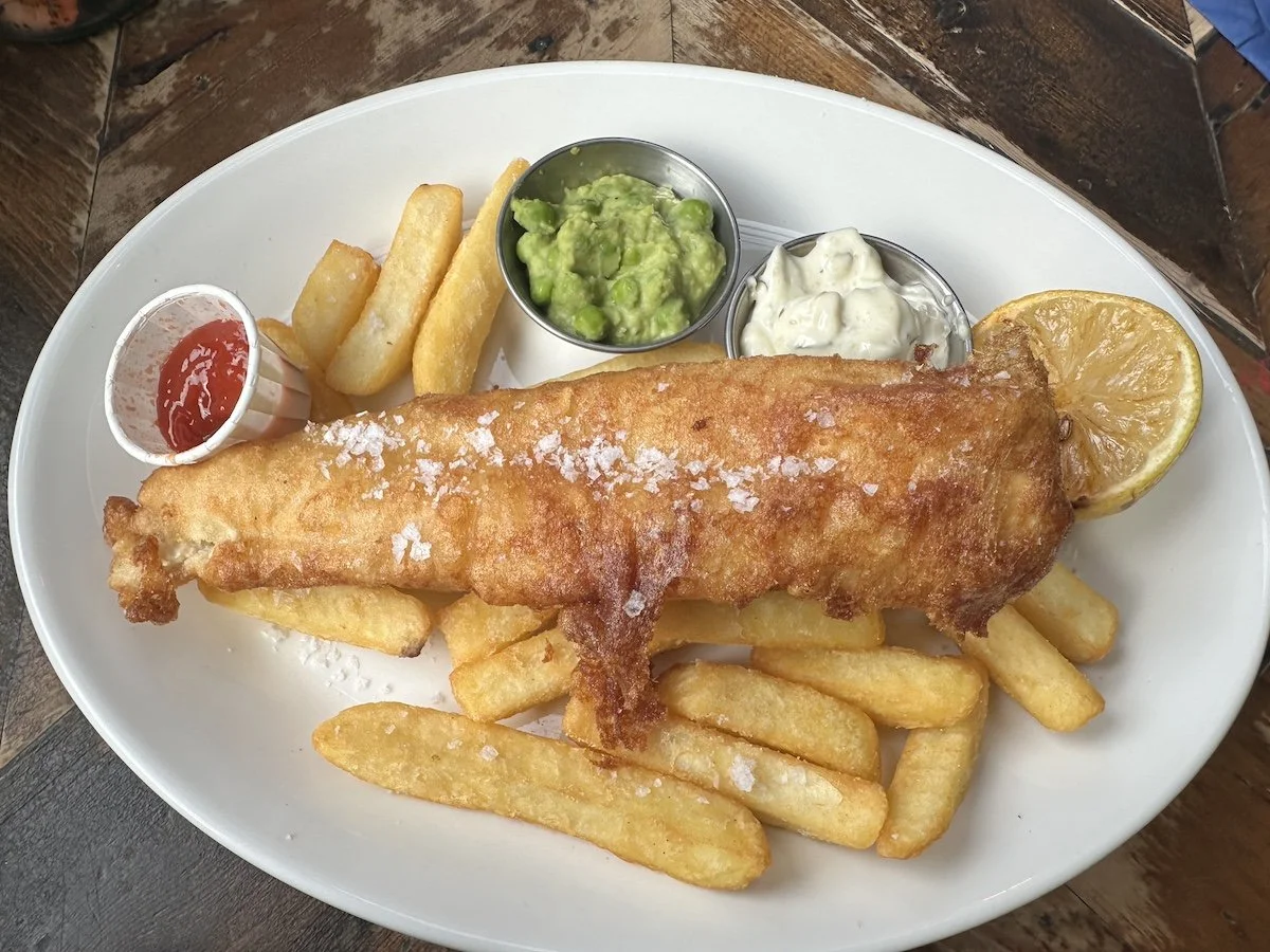 Fish and chips from a British pub in Clapton, London