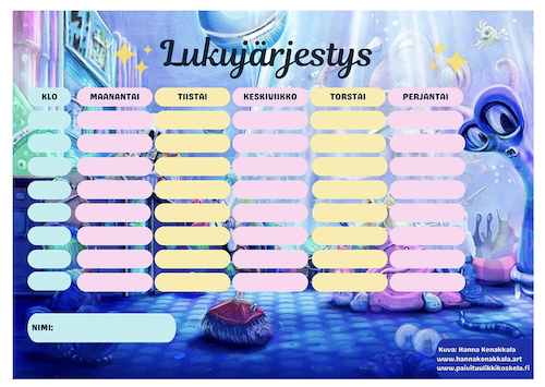 Avaruusolio-teemainen lukujärjestys