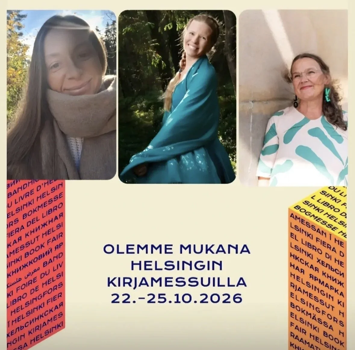 Kolme kirjailijaa Annika Welling, Päivi Tuulikki Koskela ja Maami Snellman
