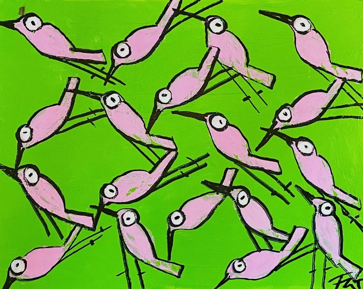 "Pink and Green Flock" 20"x16"  $350