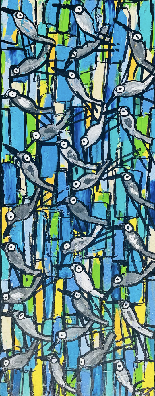 "Gray Birds"
40" x 16"                                        $1,400