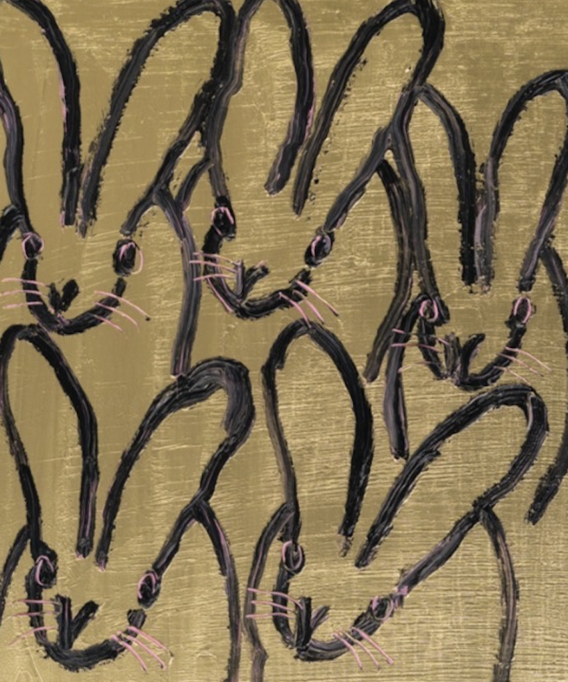 Hunt Slonem "5 Golden Bunnies" 24" x 20" (Contact for price)
