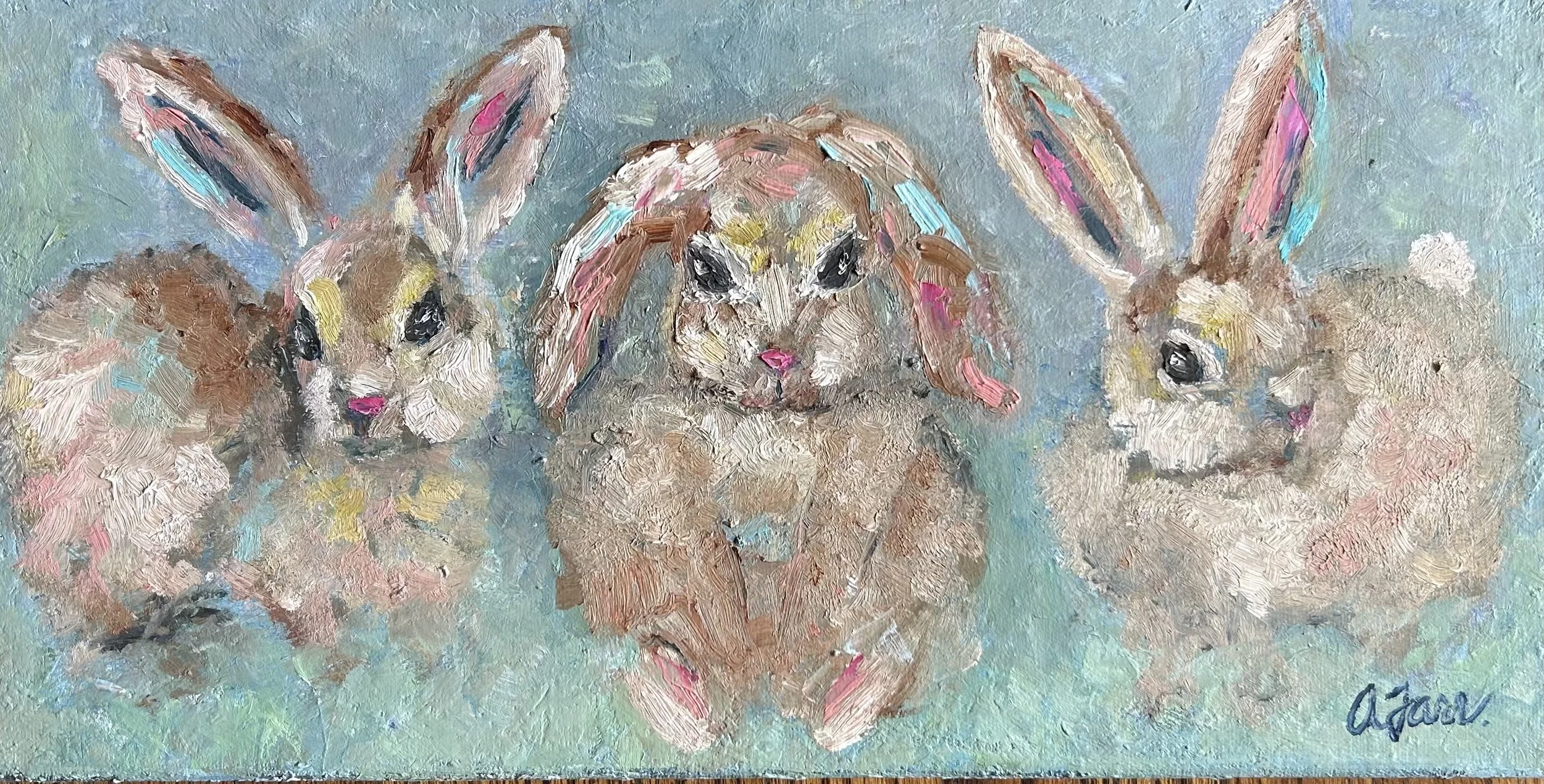 Allison Farr "Mopsey, Flopsey, and Cottontail" 16" x 8" $350