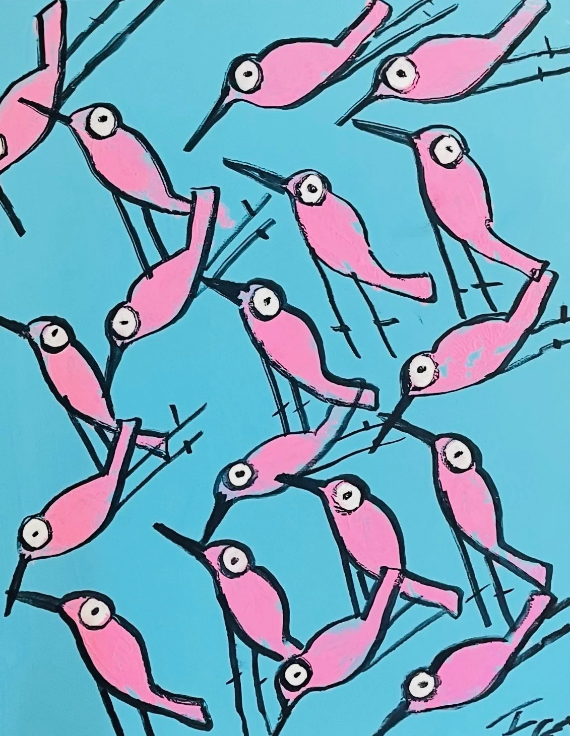 "Baby Blue and Pink Flock"  20"x16" $350    