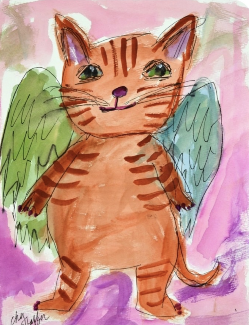 "Moonshine Angel Kitty" 9" x 12" $400