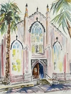Allison Farr "French Huguenot Church" 9"x12" unframed 12.5"x15" framed $500