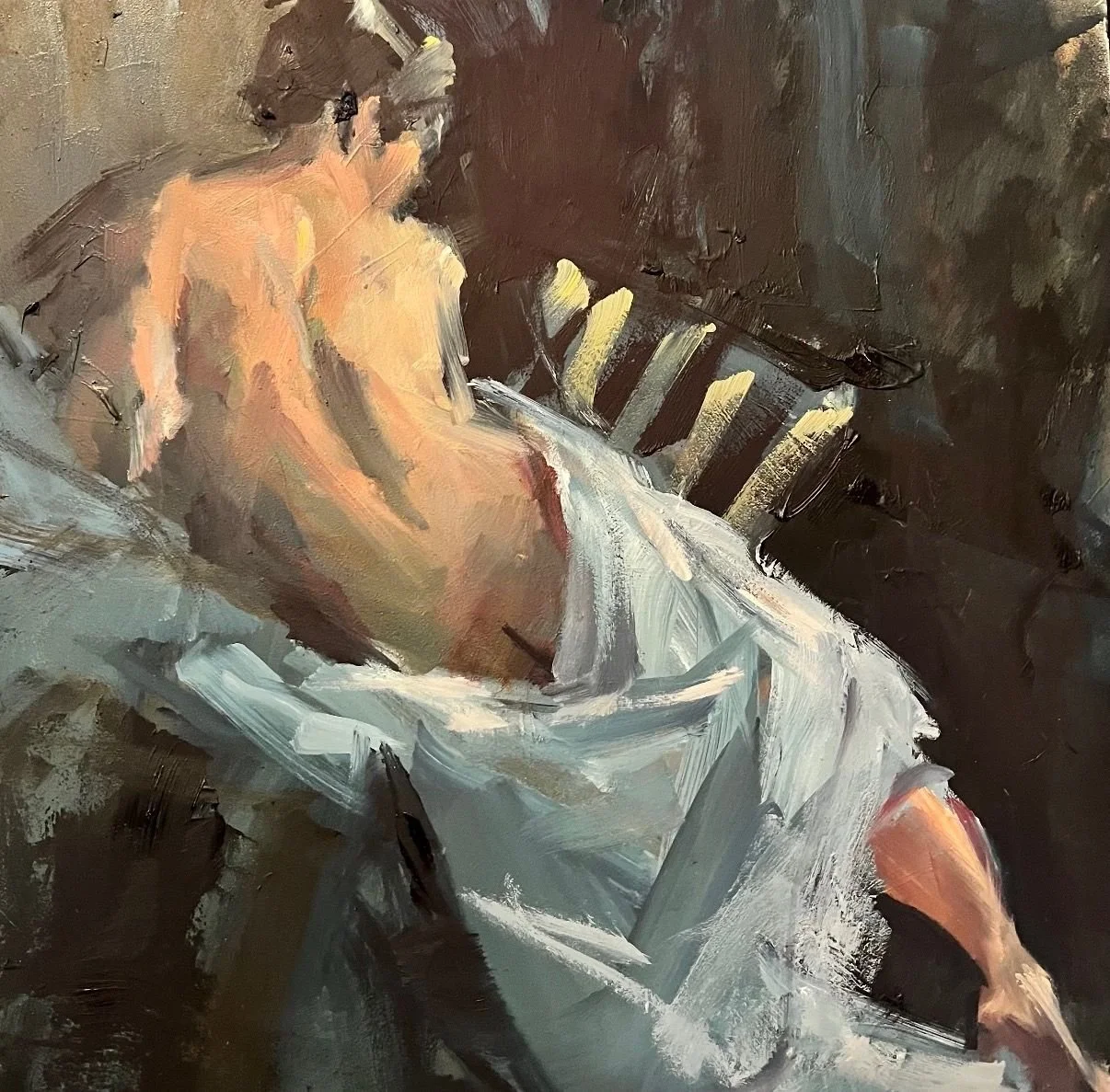 "Nude Back with Striped Pillow"  12" x 12" $1600