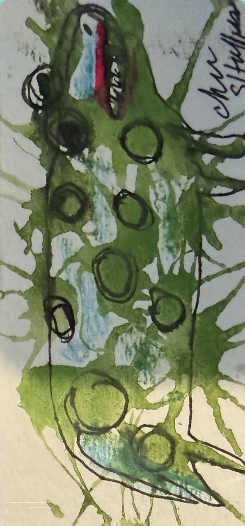 Cher Shaffer "Lazy Liza Lizard"
4" x 12"                       $175