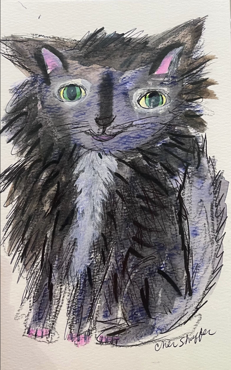 "Furry Black Cat" 5.75" x 8" $250