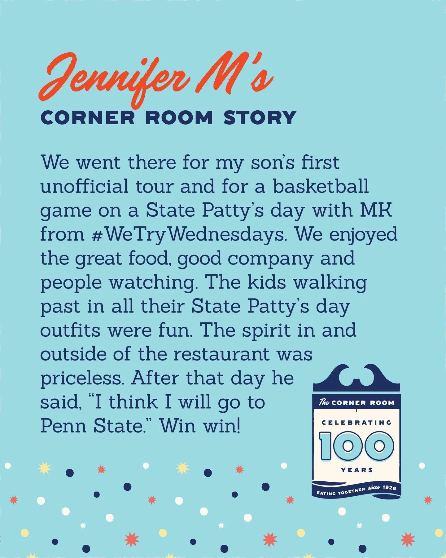 We're here for all of your favorite moments, memories and celebrations! 🥳 

Got a story to share? DM us or email stories[at]hotelstatecollege.com 

#cornerroom100 #downtownstatecollege #pennstate #hotelstatecollege #happyvalley #shareyourstory