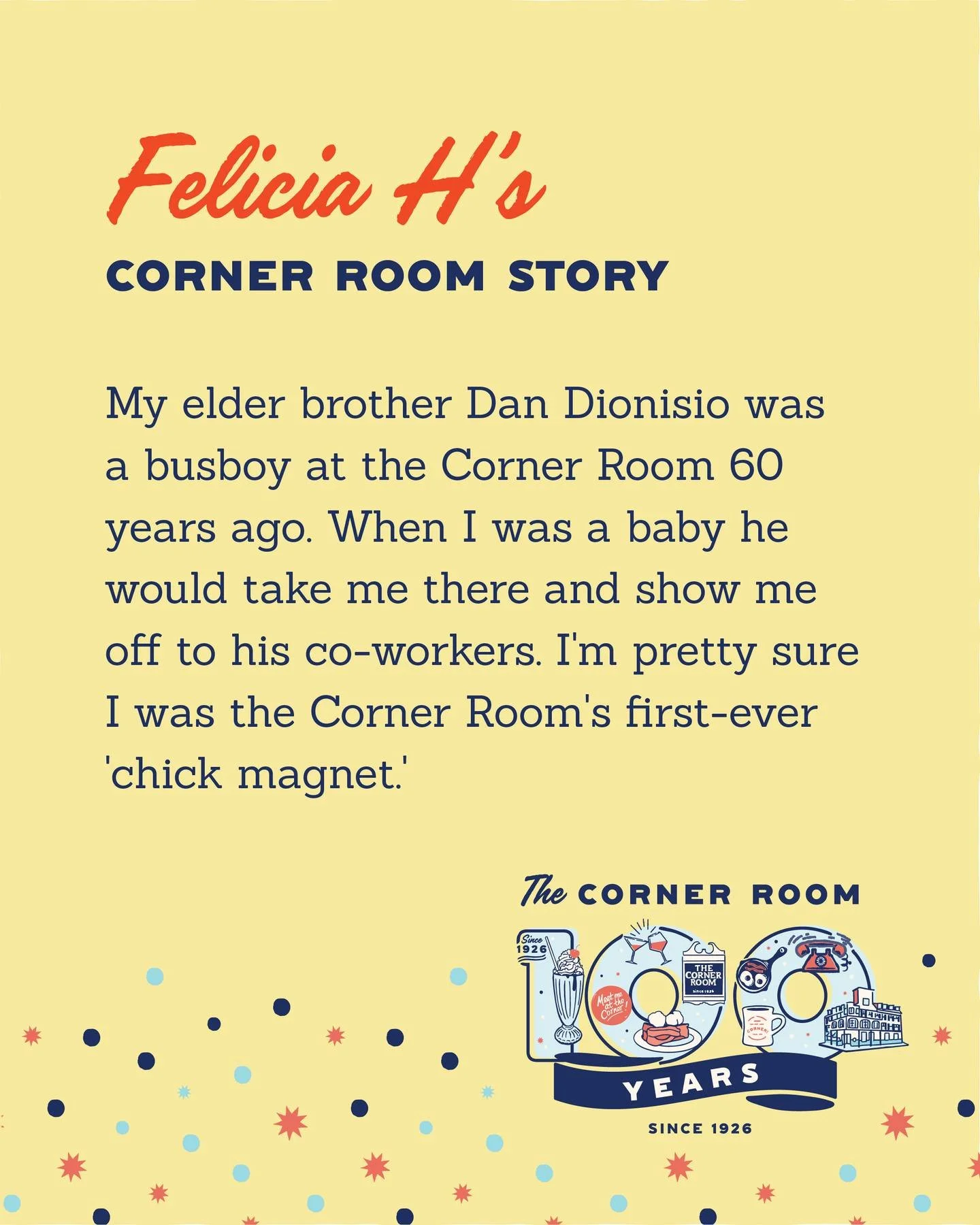 We're loving the stories...keep 'em coming! Share yours via DM or using the form on our website cornerroom.com

#shareyourstory #cornerroom100 #happyvalley #statecollege #pennstate #centennial