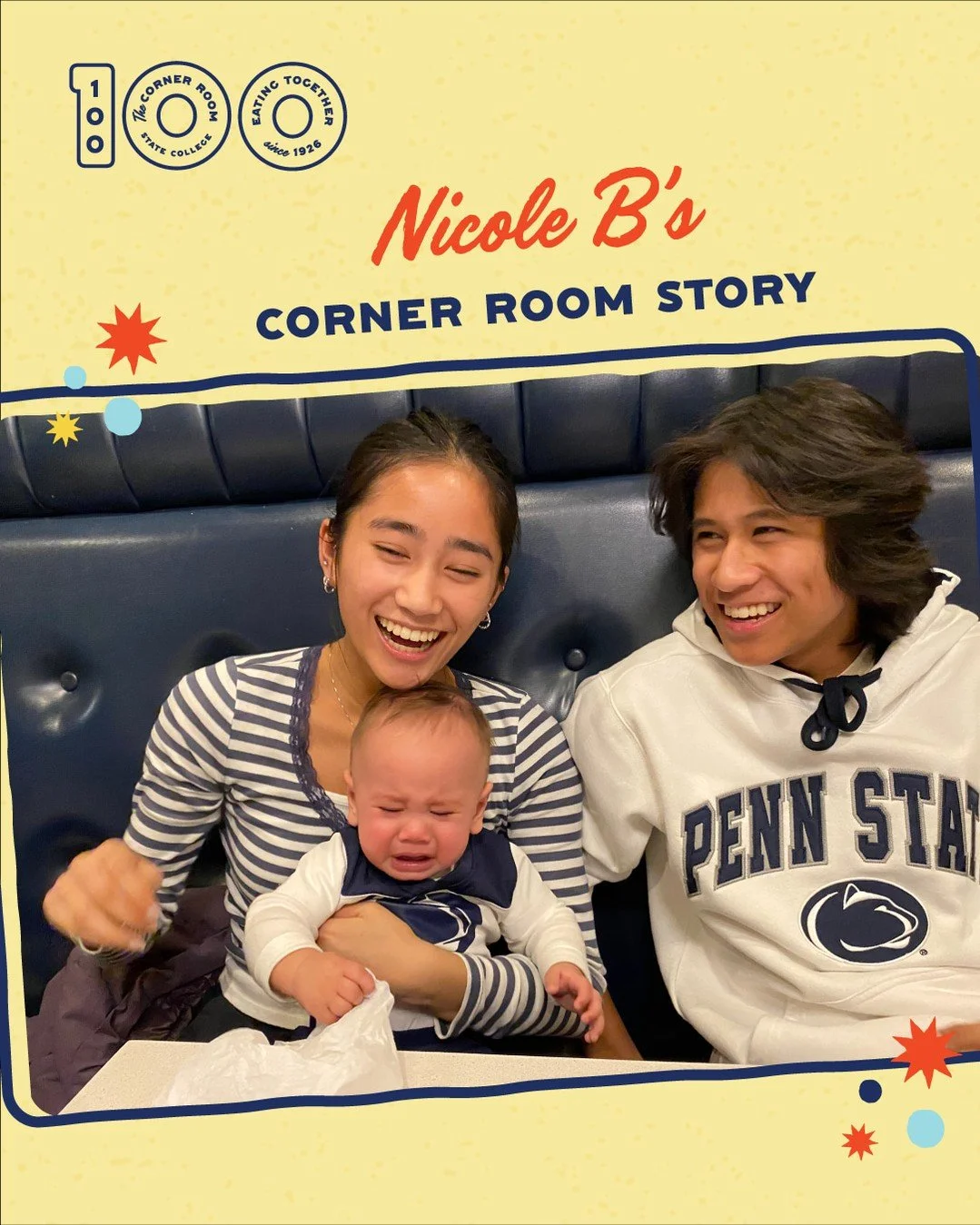 What's the story here? 😅 Swipe to read Nicole's Corner Room moment!

 📣 Share your story: 
1. Fill out the form at cornerroom.com 
2. Email stories@hotelstatecollege.com
3. Fill out a story card next time you dine with us! 

#centennial #downtownst