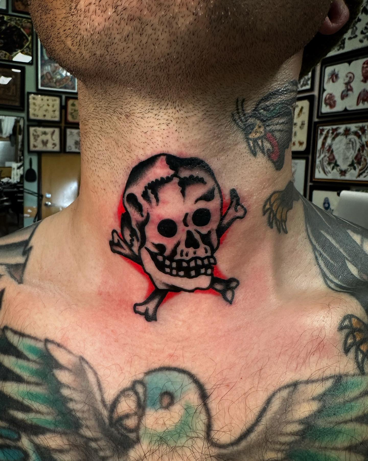 Honored to tattoo my handsome friend&rsquo;s throat. Thanks @liveradstudios !