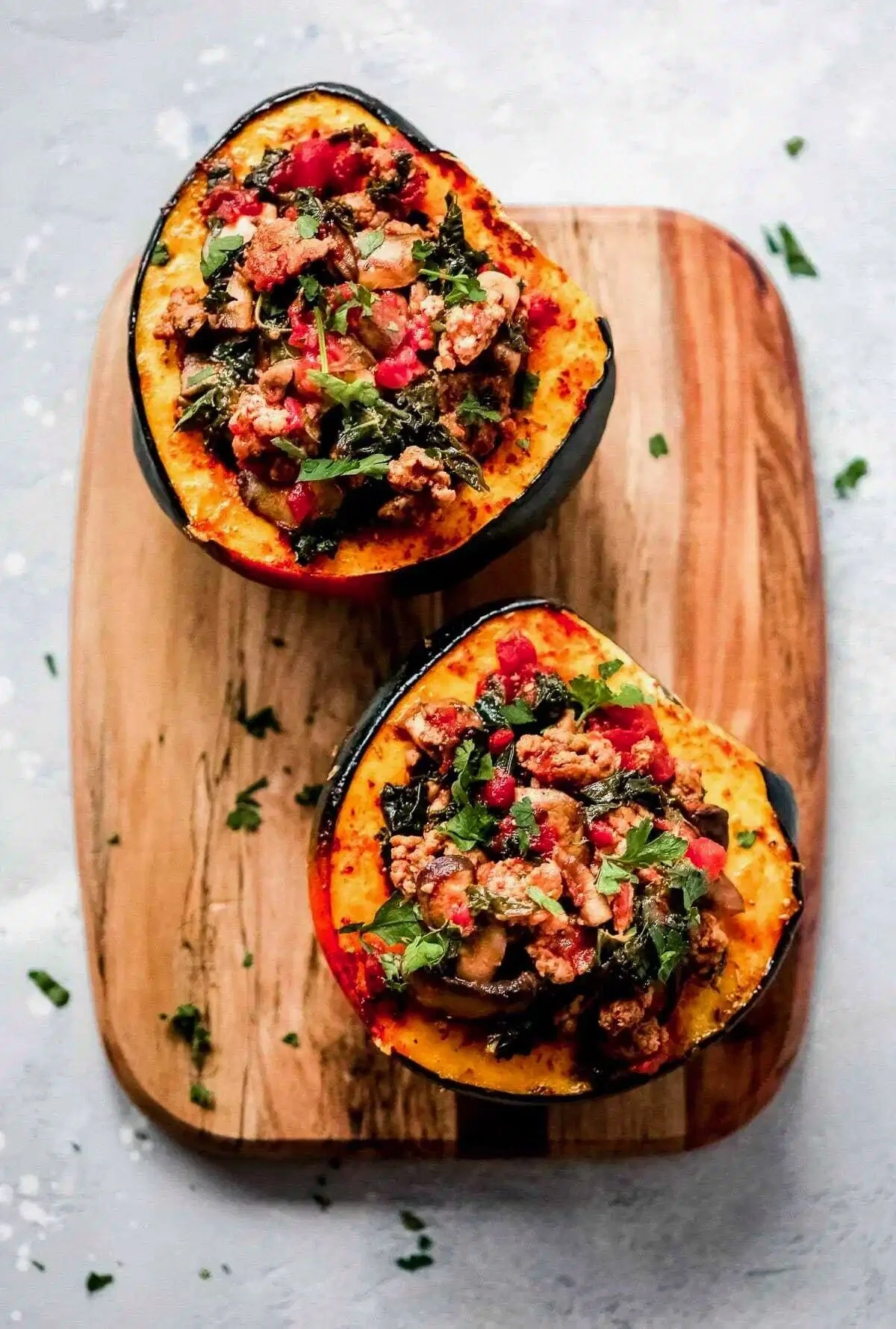 Plant Based Sausage and Kale Stuffed Acorn Squash