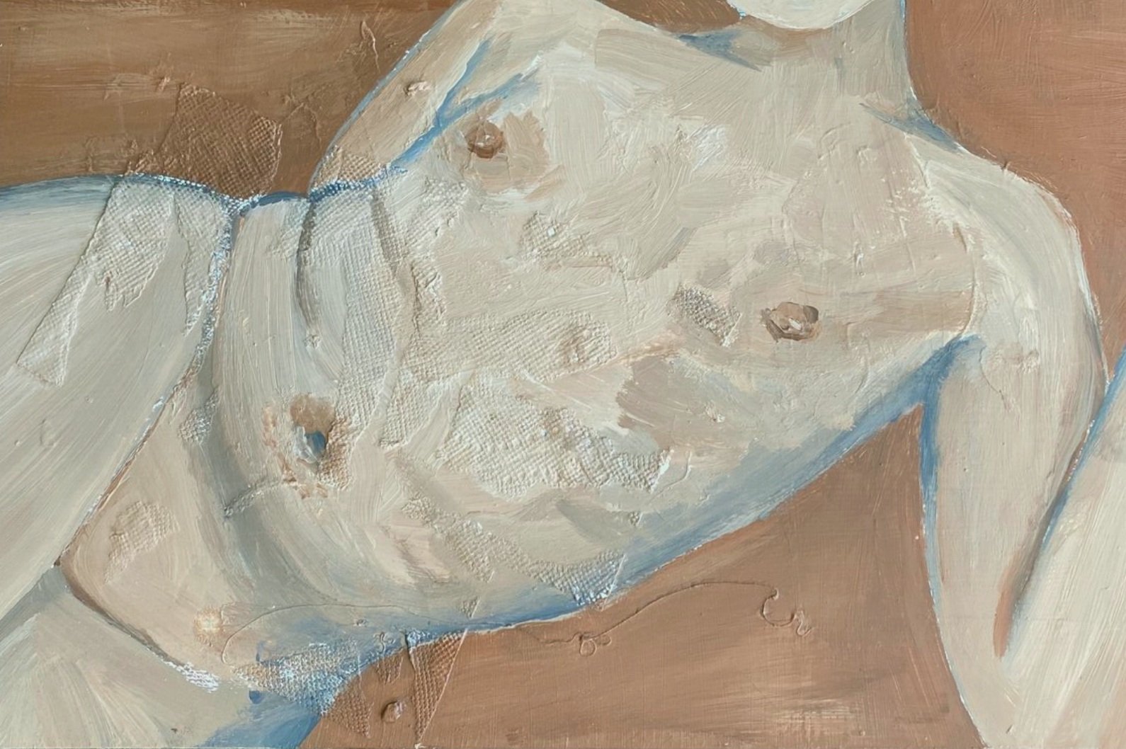“soup no bowl” 2021, acrylic and paper towel on board, 14” x 22”