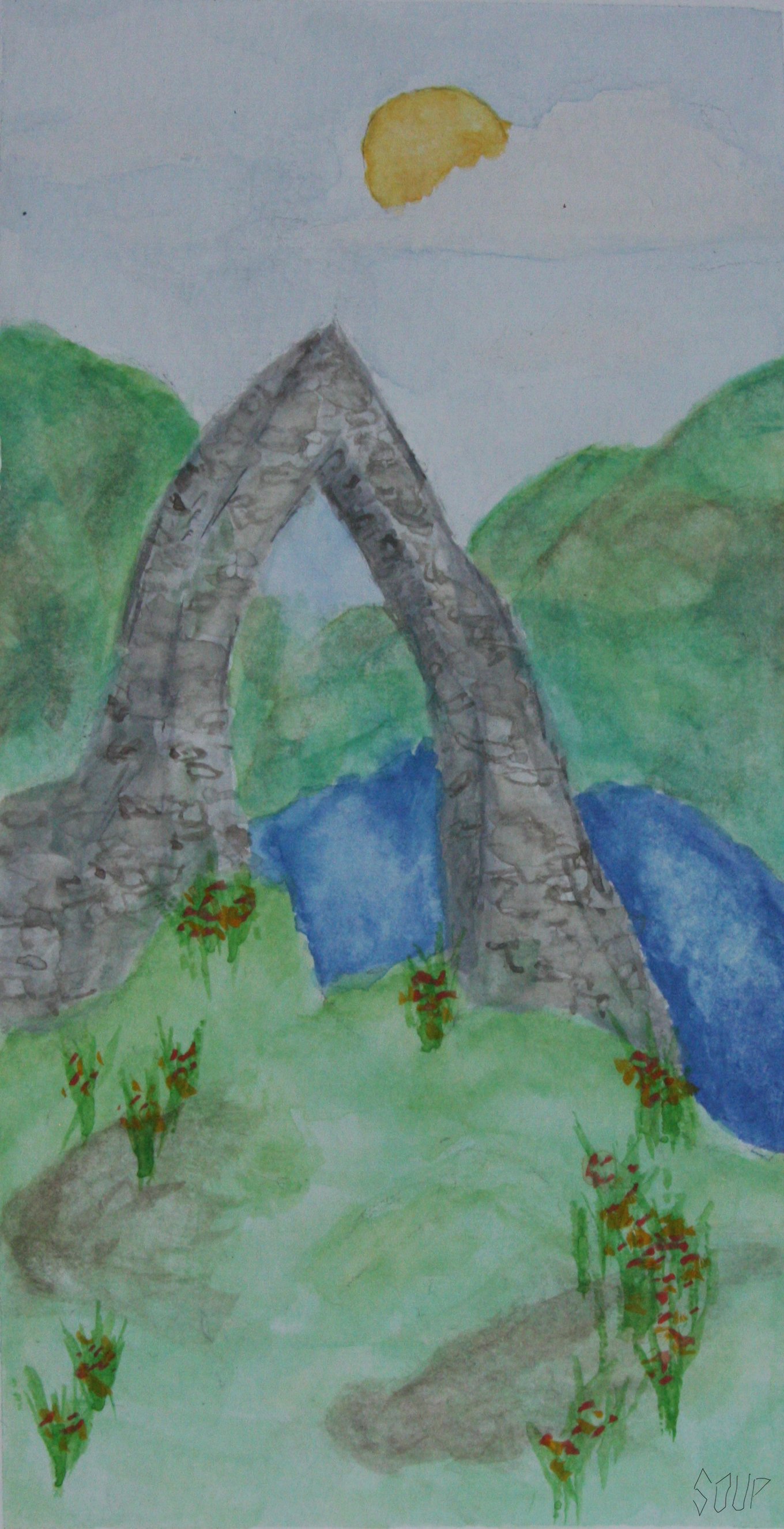 “stone arch” 2020, gouache on watercolor paper, 6 1/4”x 3 1/4”