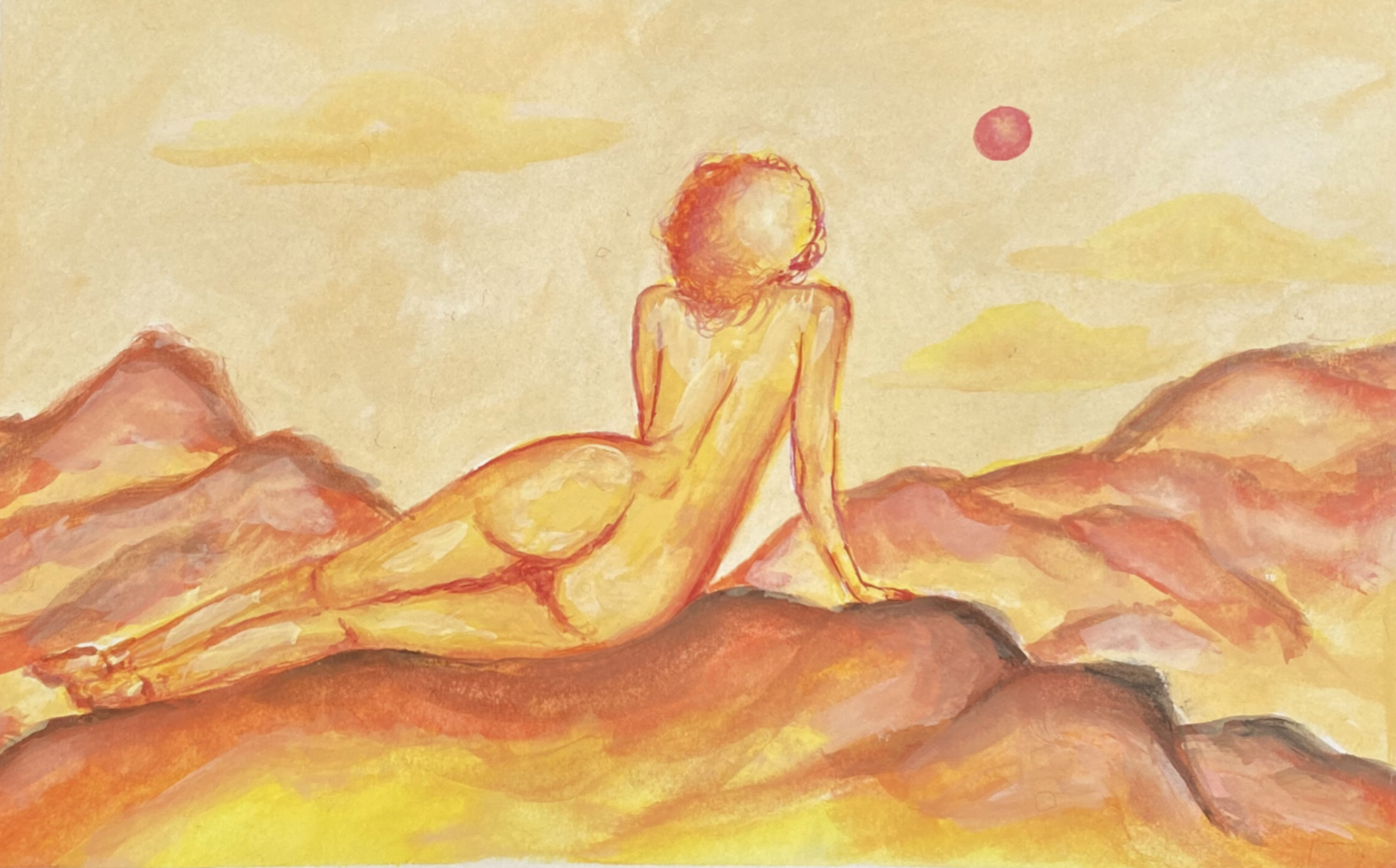 “laying” 2020, gouache on watercolor paper, 9” x 6”