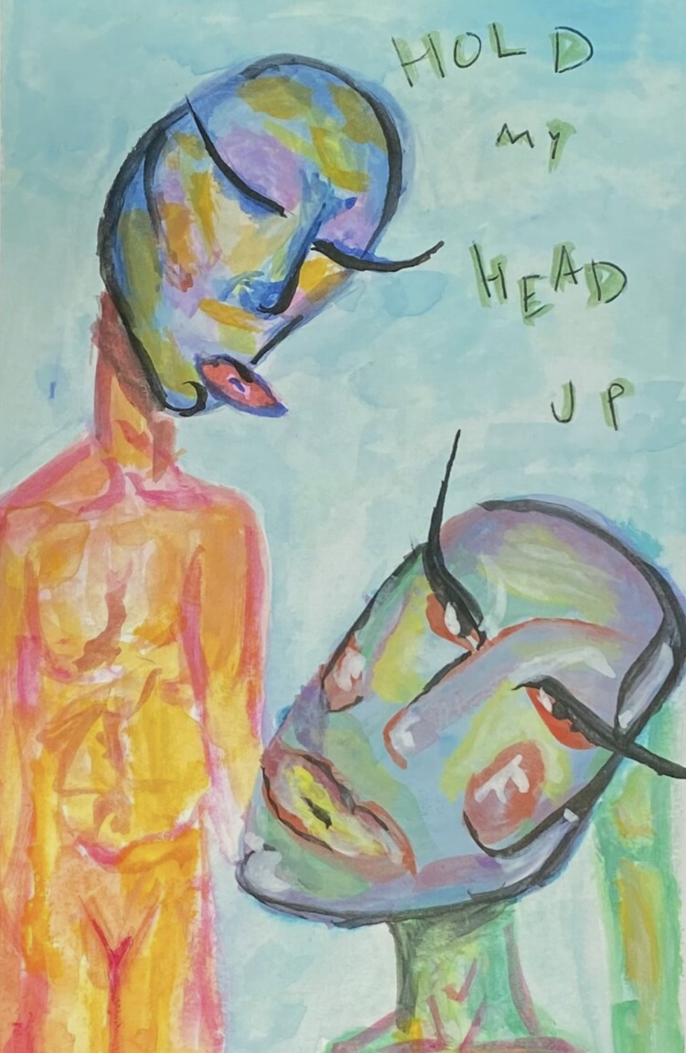 “head up” 2020, gouache on watercolor paper, 9” x 6”