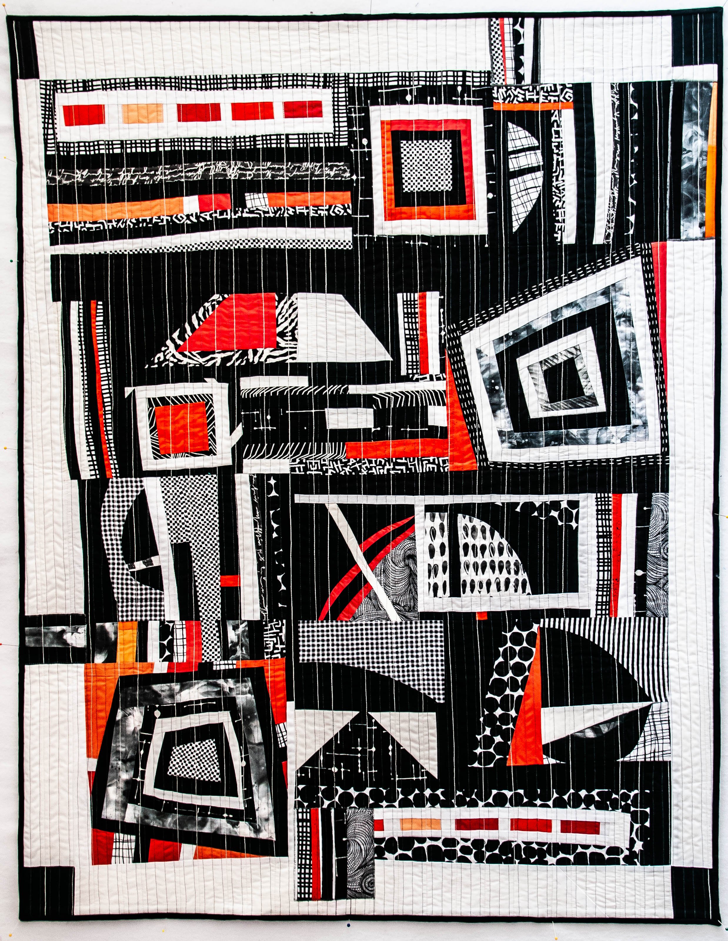 BWO (Black, White, Orange)
45”x35”
Commercial fabrics, machine stitched