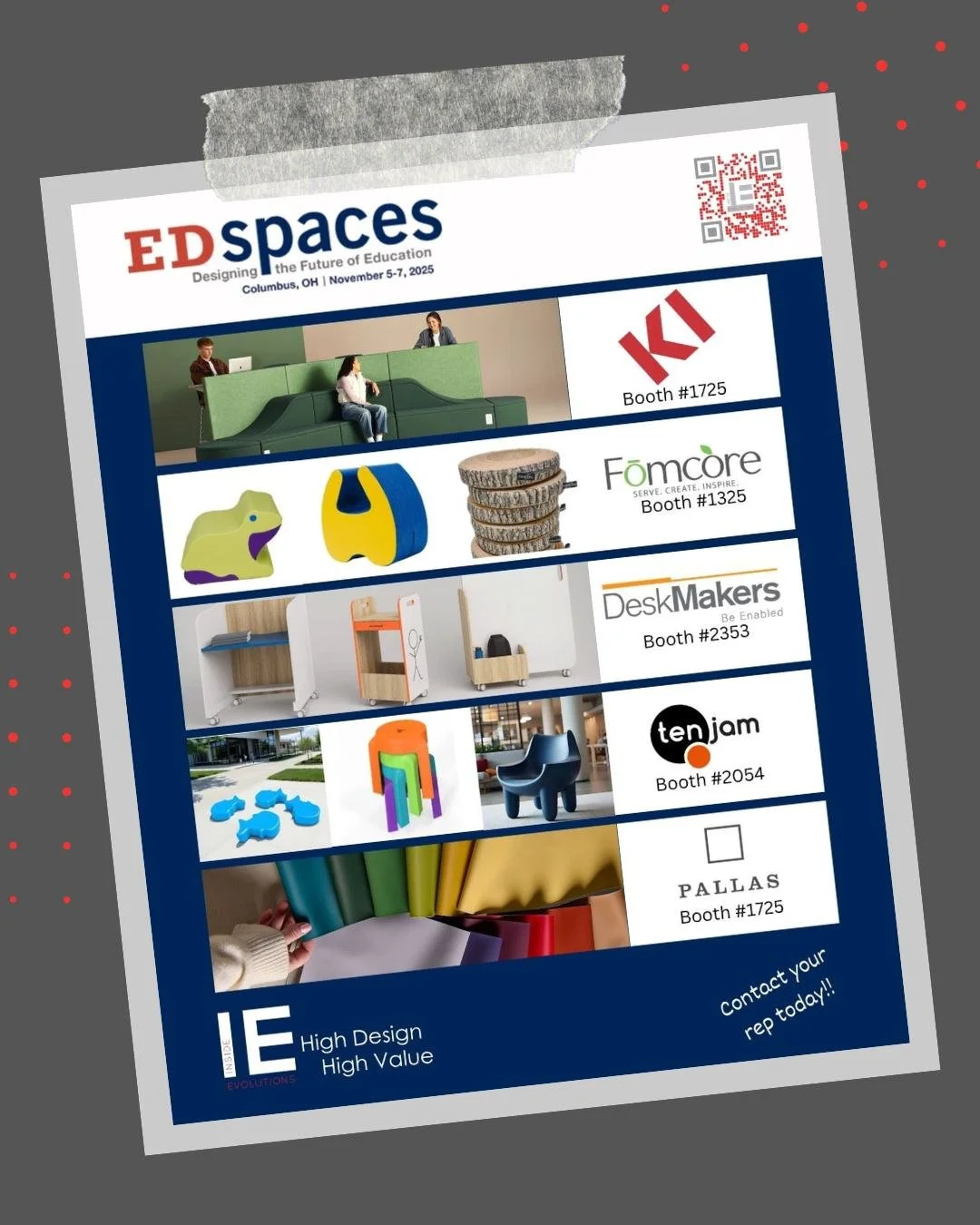 We're heading out to @edspacesevent 2025 in Columbus, OH 📍 Where the future of learning environments comes to life! 👉 Check out where to find our lines below: 

- @kifurniture: Booth #1725
- @fomcorefurniture: Booth #1325
- @deskmakers: Booth #2353