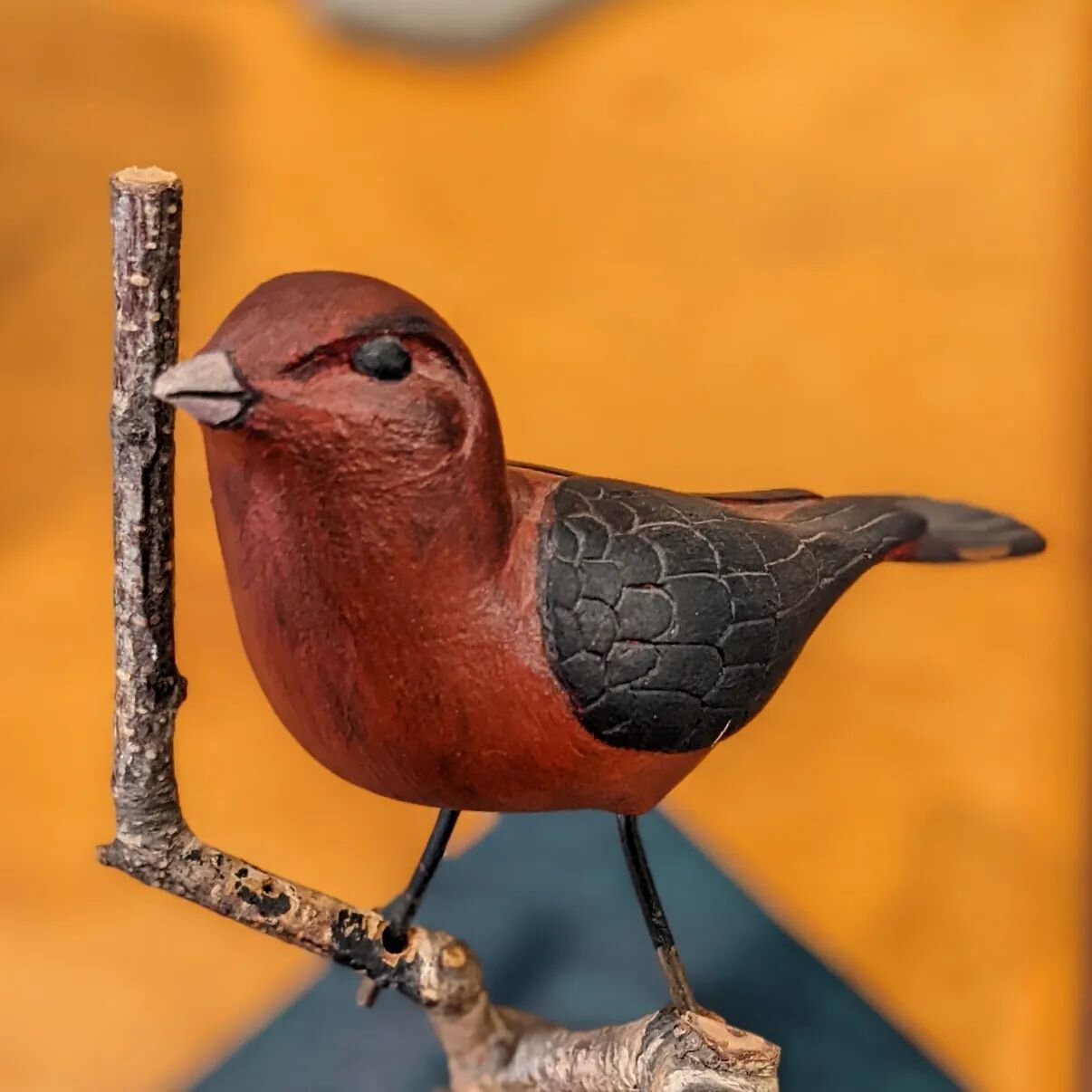 &quot;Scarlet Tanager&quot; carved in wood and painted by Eric Curtis in 1997.