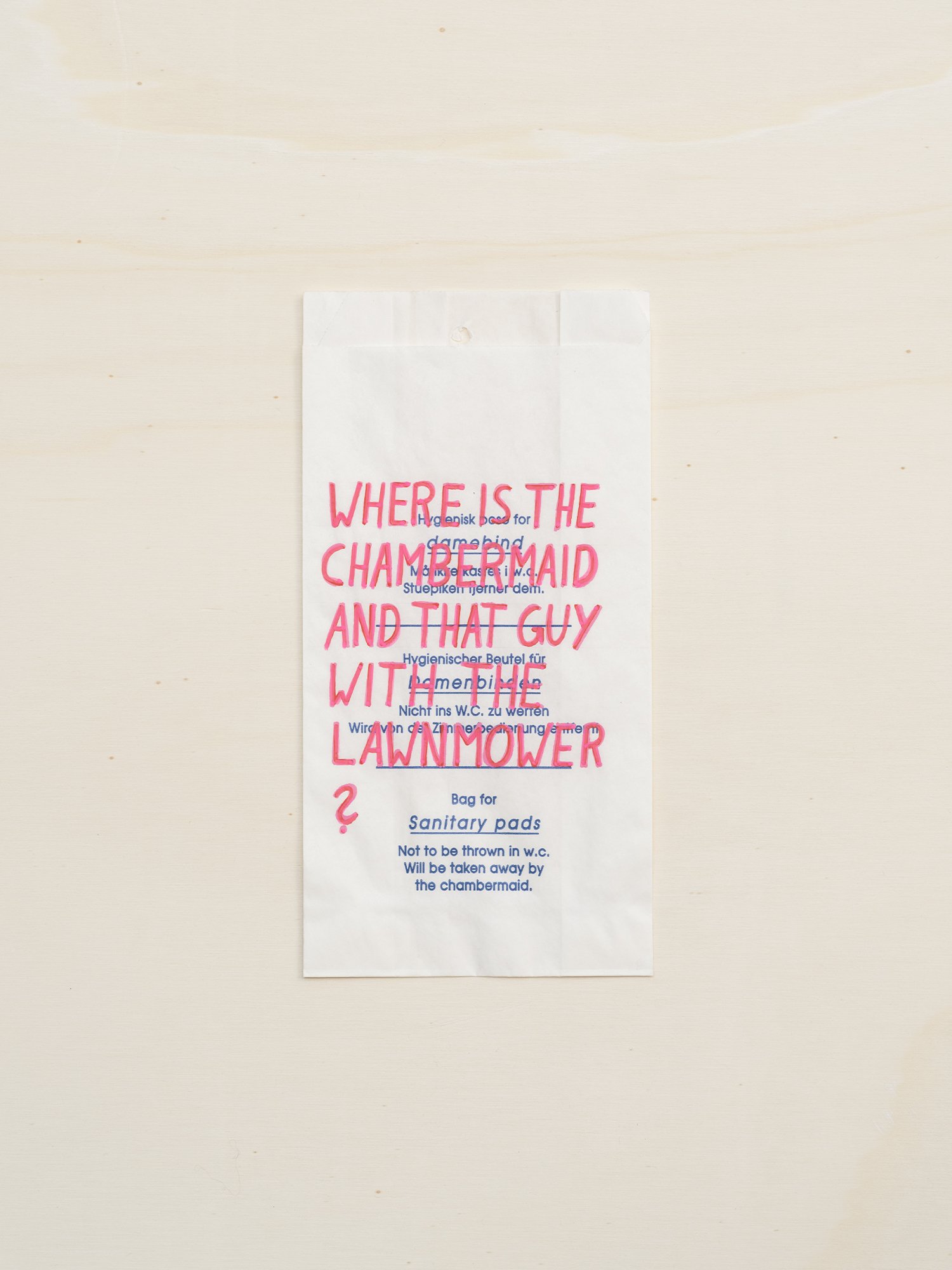 Acrylic paint marker on sanitary bag, 2022