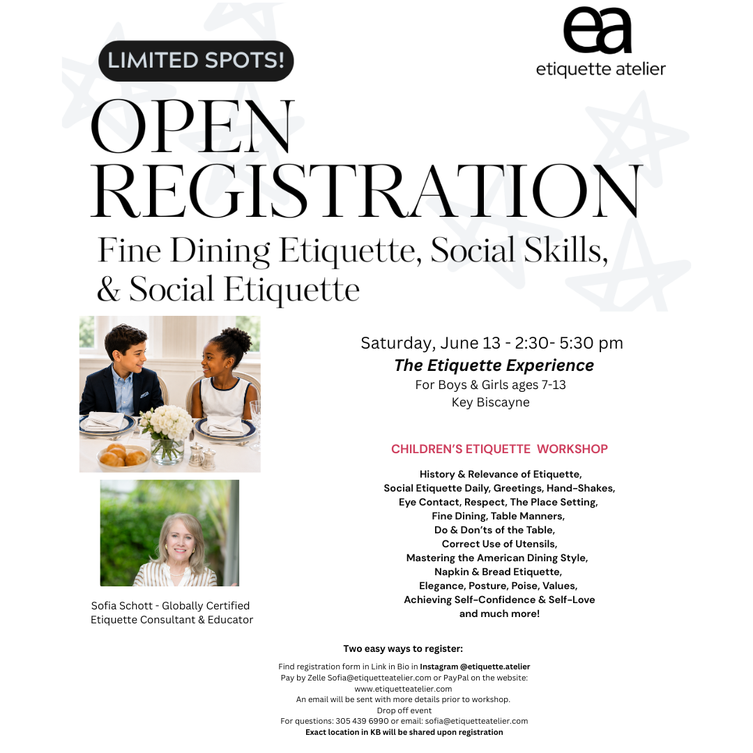 Children's Etiquette Workshop - Saturday, June 13, 2:30 - 5:30 pm