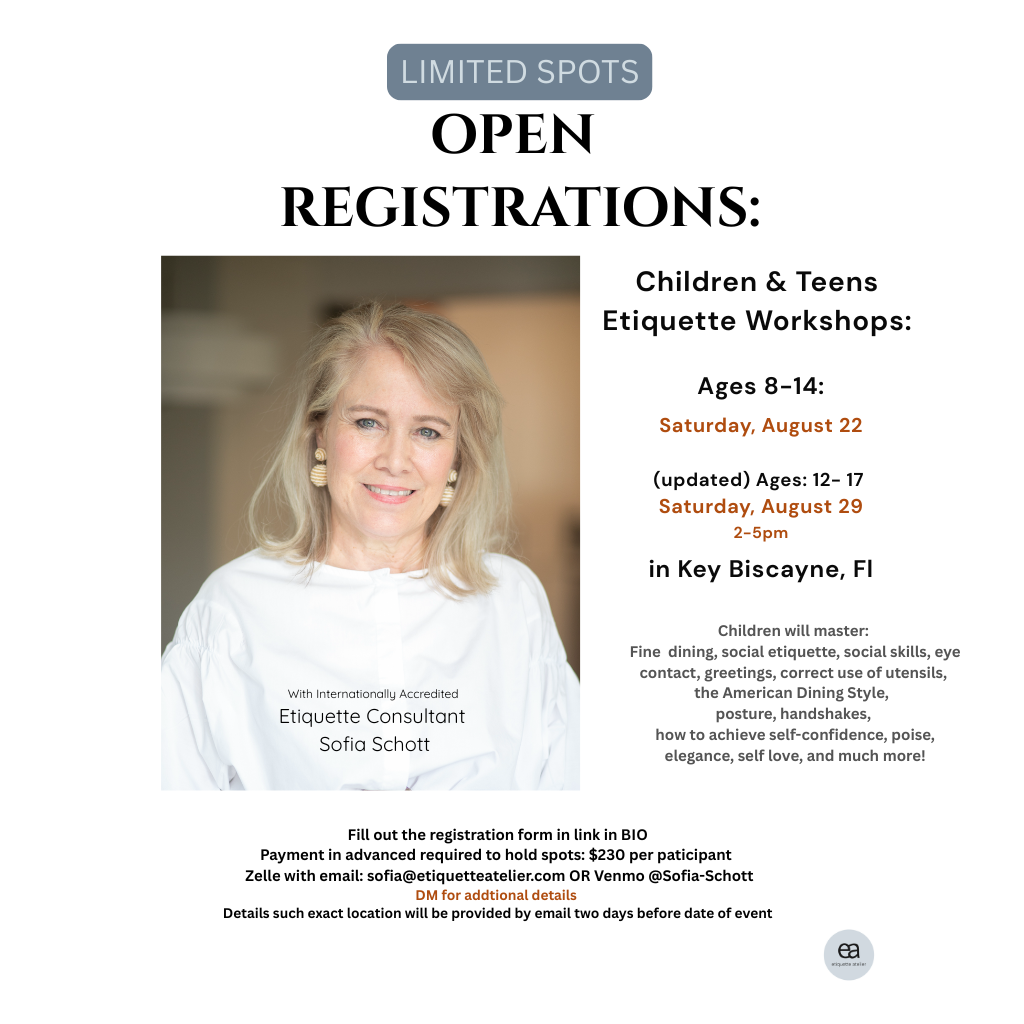 August 29 ONLY  - Teens Etiquette & Social Skills Workshops  -  12 & up