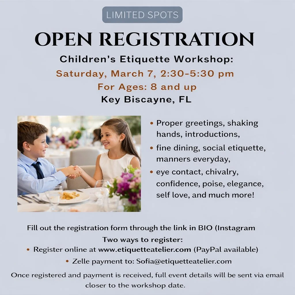 Children's Etiquette Workshop - Saturday, March 7 @2:30-5:30 pm