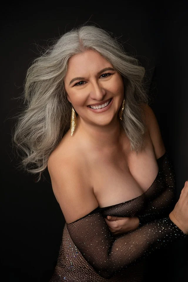Boudoir portrait of a woman with silver hair