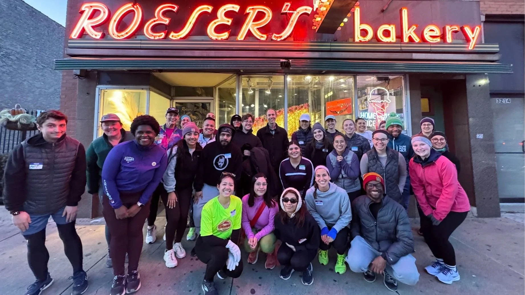Group of runners at Roeser's Bakery in March 2025