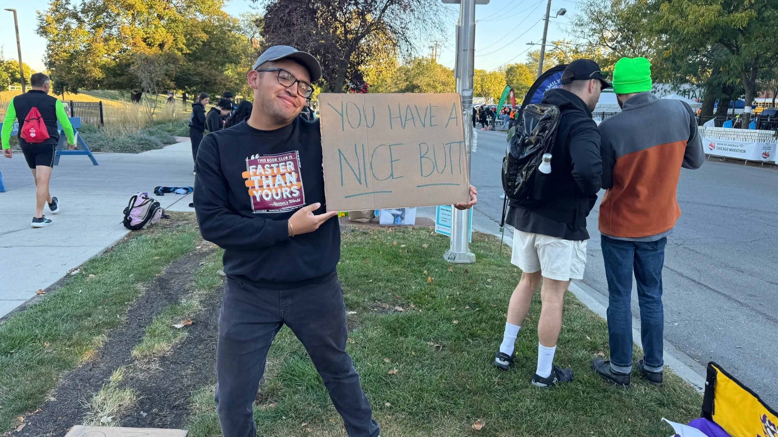 Francisco cheering at the Chicago Marathon on behalf of Read & Run Chicago
