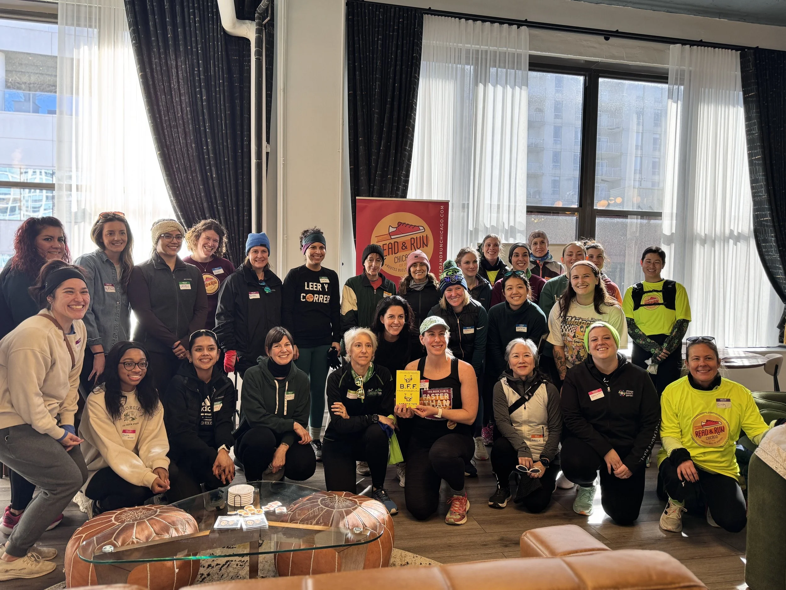 A group of people at a book club run