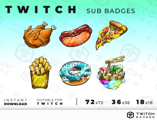 Star Sub Badges - 6 x Shiny Twitch Sub Badges with Photoshop Files