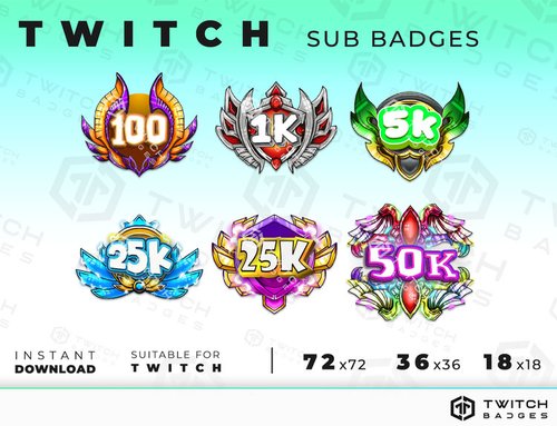 Diamond Sub Badges - 6 x Shiny Twitch Sub Badges with Photoshop Files