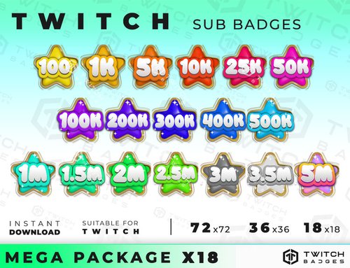 12x Twitch Bit Badges, Streaming Cheer Badges, Bit Badges for Streamers,  Bit Tier Badges