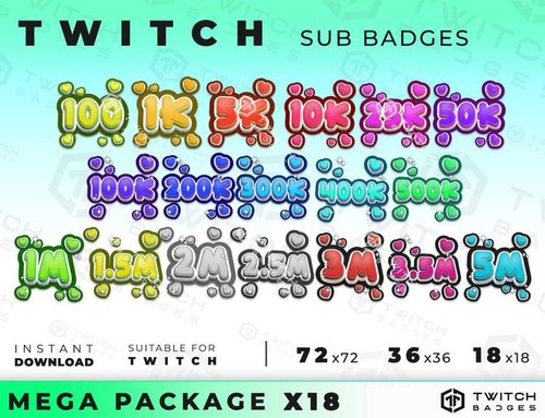 12x Twitch Bit Badges, Streaming Cheer Badges, Bit Badges for Streamers,  Bit Tier Badges