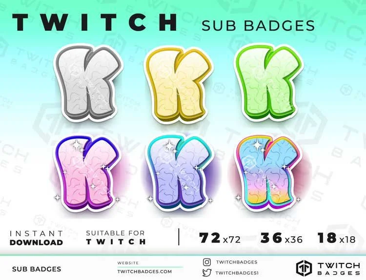 Chibi Letter K Twitch sub badges