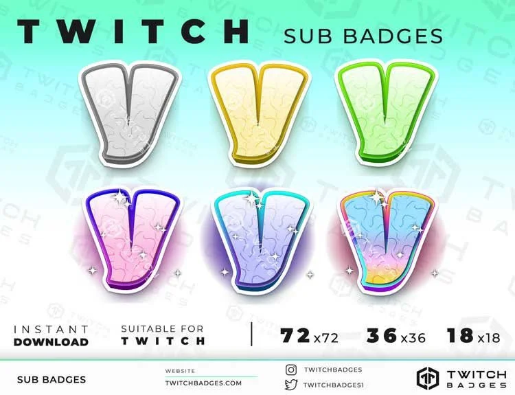 Chibi Letter V Twitch sub badges