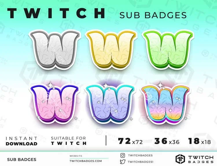 Chibi Letter W Twitch sub badges