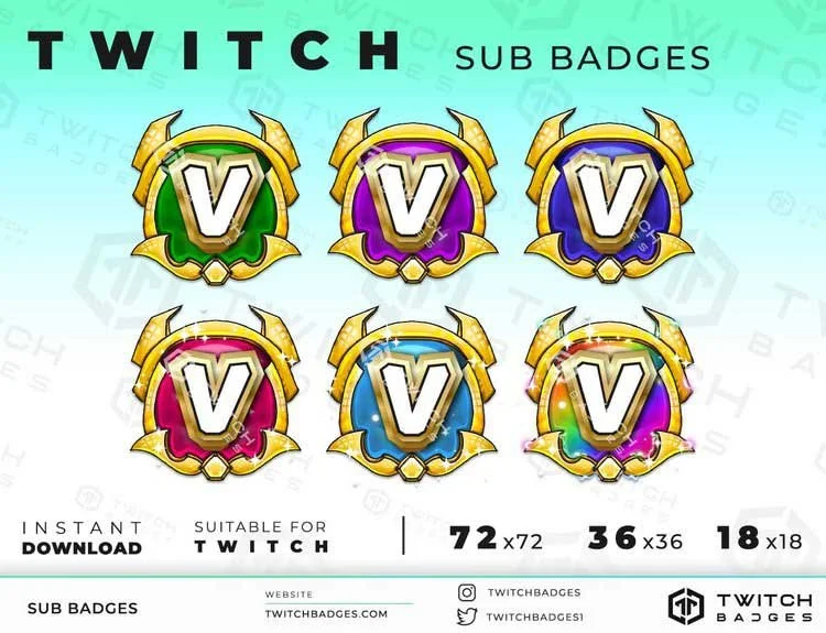 Royal Letter V Twitch Sub Badges