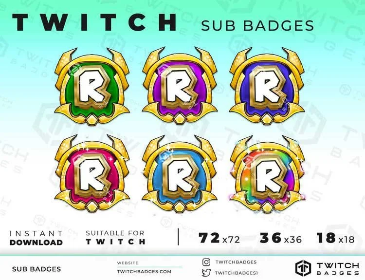 Royal Letter R Twitch Sub Badges