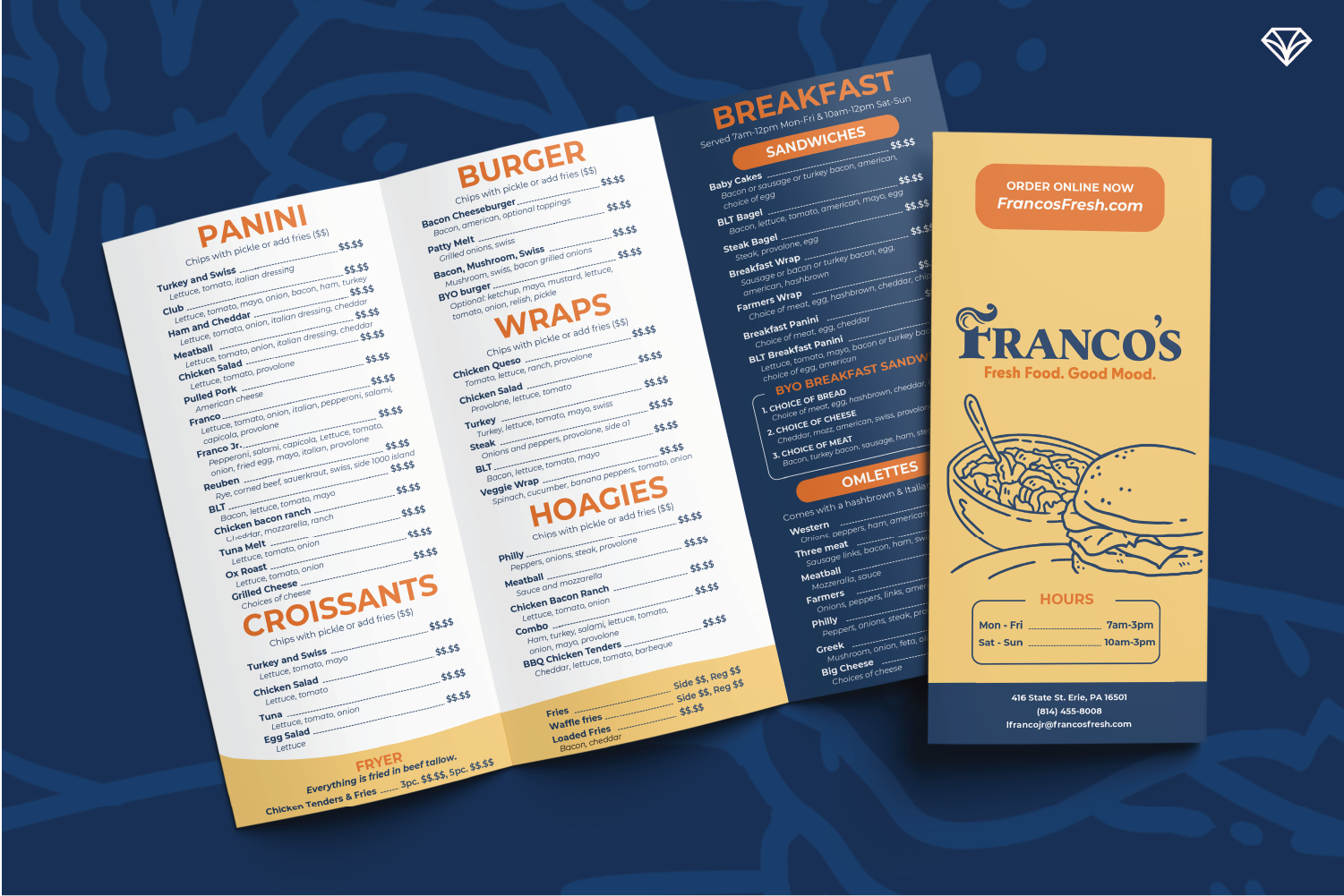 A new menu design for Franco's in Erie, PA
