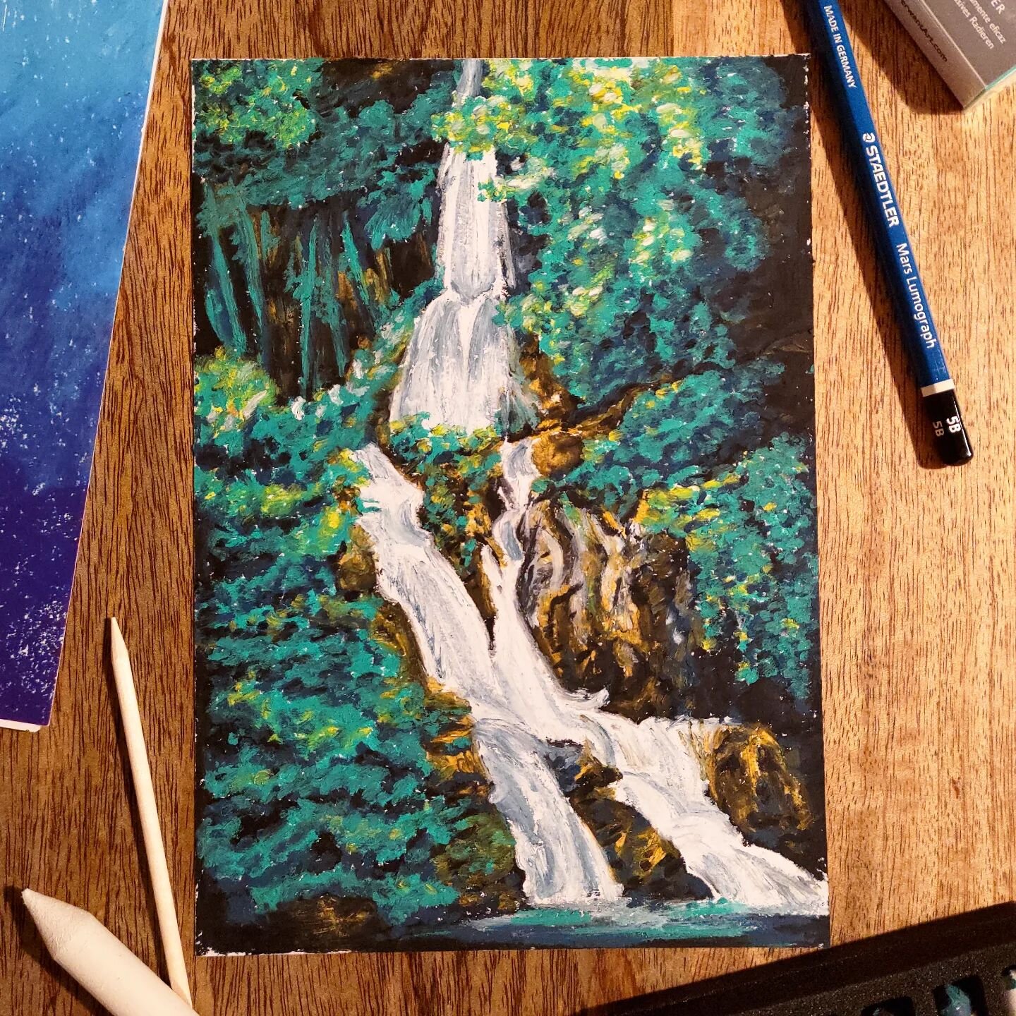 August's Scrawlrbox Challenge! 🌊

The theme for this box was &quot;Where Rivers Flow&quot;. I've been working away from home this month so I used a reference from UnSplash; a waterfall in the Villa Gregoriana Park in Rome, photographed by John Casti