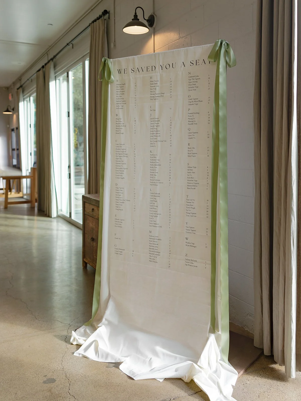 Seating chart at a wedding The Harper in Costa Mesa