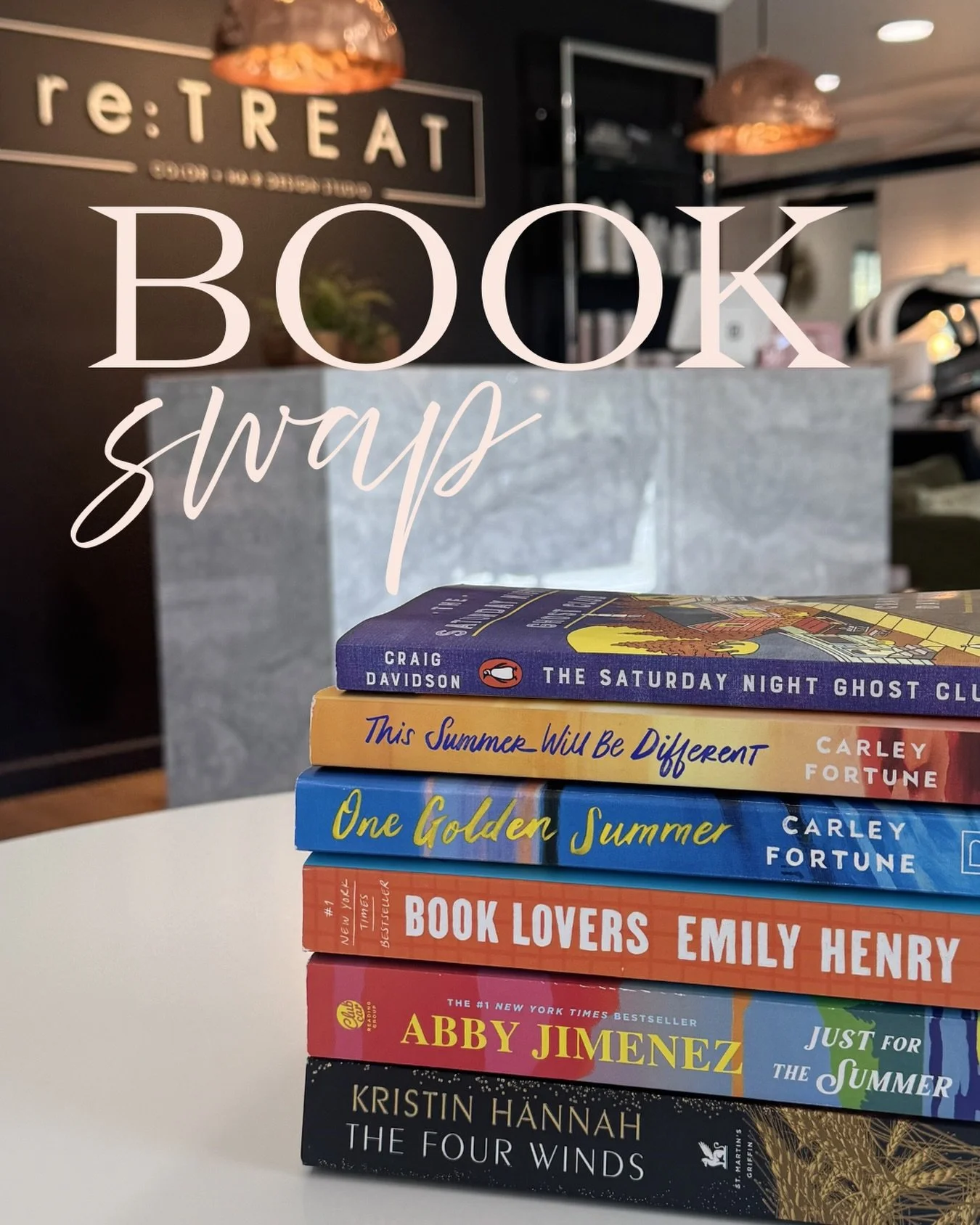 🖤Save the Date: May 13th 5:30pm - 7:00pm

Join us for a re:TREAT Book Swap Night&mdash;where good reads, great conversation, and a little luxury meet.

Bring a friend + a book you love (and are ready to part with) and swap stories, recommendations, 