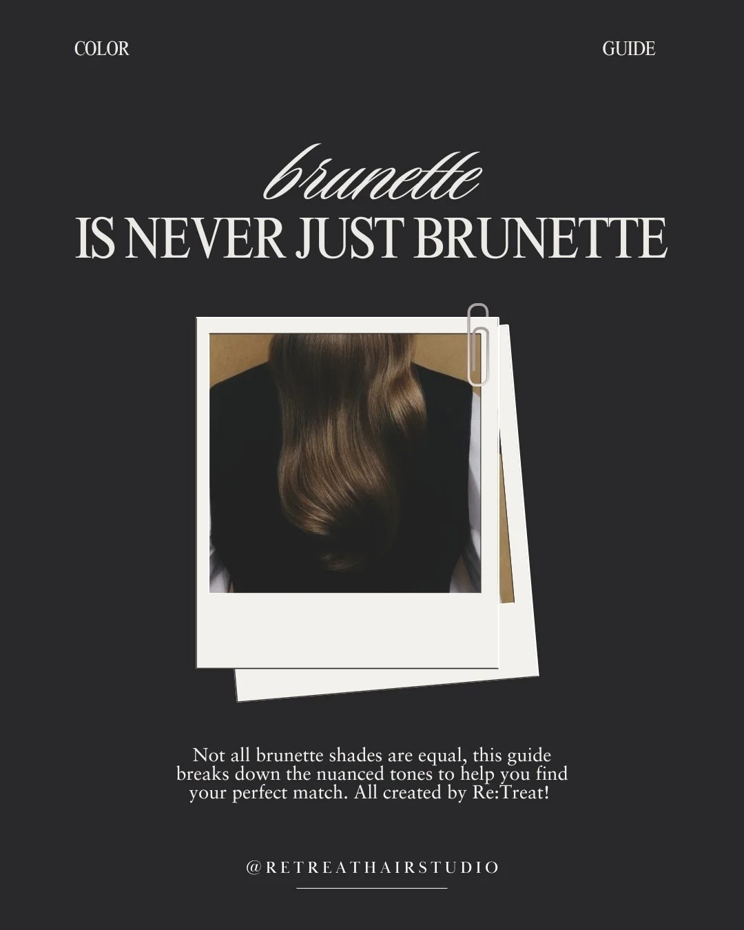 Brunette shades offer endless possibility, from soft and natural to rich and dimensional. Share this color guide with one of our stylist&rsquo;s to find the perfect match. Which tone do you love most?

#brunettehair #brunettecolor #brunettecolorguide