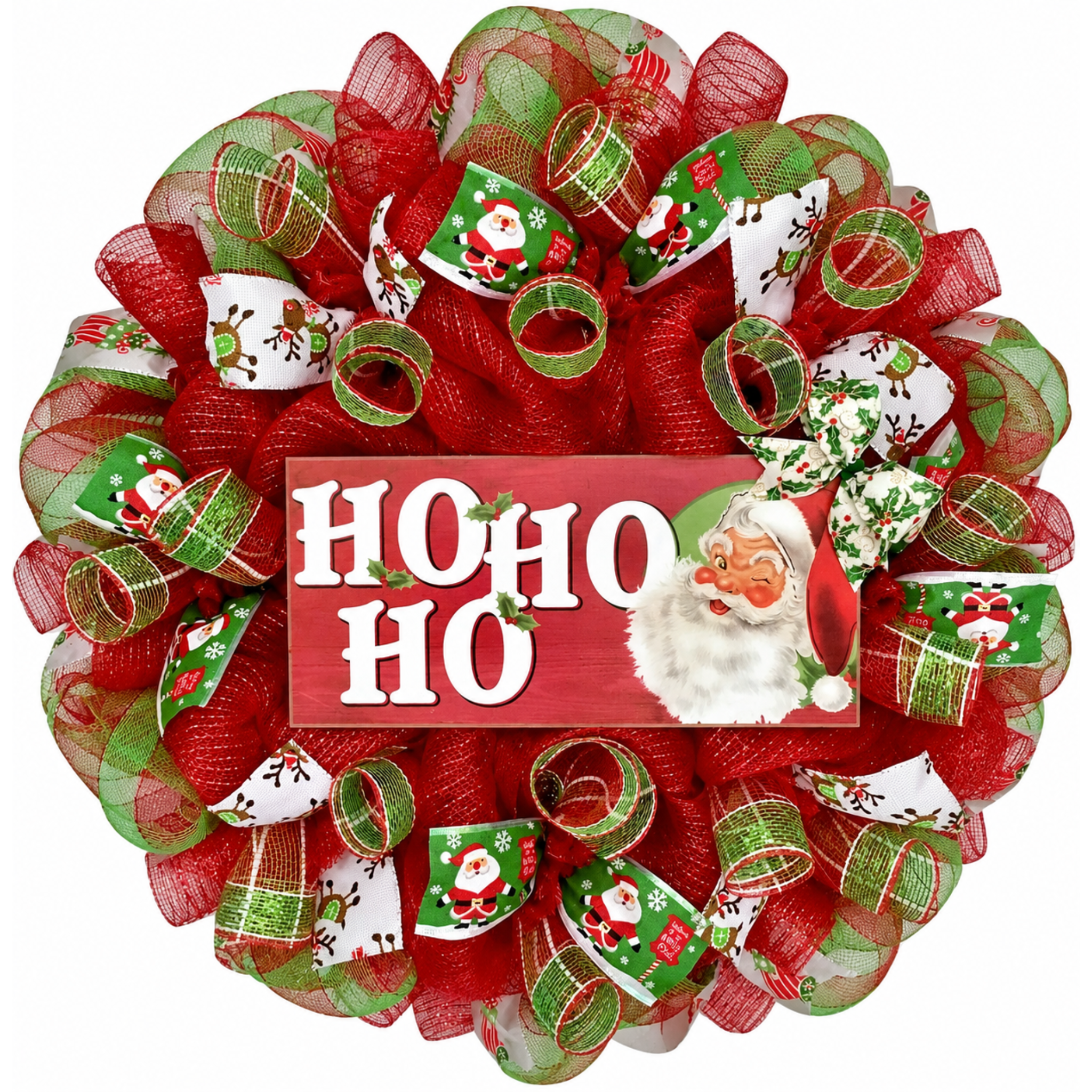 Jolly Santa Ho Ho Ho Christmas Wreath Handmade Deco Mesh